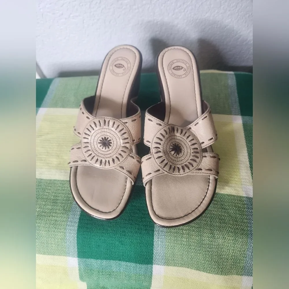 Nature 8M Beige Brown Heels  Leather Women's  Platform Wedge Sandals